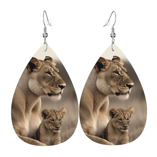 Lederohrringe Löwin Mit Jungtier Damen Ohrring Mode 1 Paar Teardrop Leder Ohrringe, Für Frauen, Braut Party, Ouple von Generic