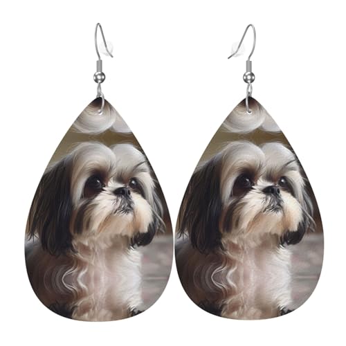 Lederohrringe Shih Tzu Hundedrucke Tropfenohrringe Klassischen Ornamente Teardrop Leder Ohrringe, Für Frauen, Festival, Ouple von Generic