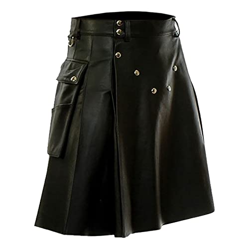 Lederrock Herren Schottischer Rock Schottische Kleid-traditionelle Kampf-Punk-Goth Kilt-Hochland-Rock der Männer mit Taschen Herren Mittellanger Rock schwarz Klassischer Rock Trad von Generic