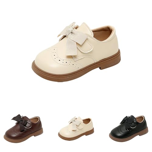 Ledersandalen Kinder Weicher Schuhe mit Gummisohle rutschfeste Lederschuhe Fliege Flache Prinzessinnenschuhe Casual Uniformschuhe Weicher Boden Abendschuhe Römerschuhe (Beige, 23.5 Infant) von Generic