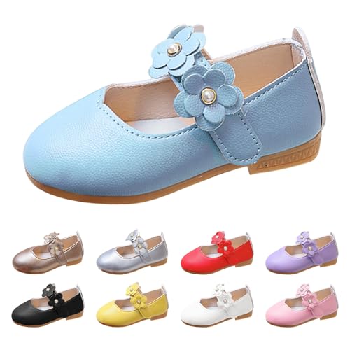 Lederschuhe Mädchen Blumen Ballerina Helle Sohle Prinzessin Schuhe mit Klettverschluss Süße Mary Jane Weiche Flache Schuhe Elegante Ballerinas Uniformschuhe (Blue, 34 Big Kids) von Generic