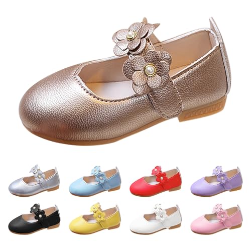 Lederschuhe Mädchen Blumen Ballerina Helle Sohle Prinzessin Schuhe mit Klettverschluss Süße Mary Jane Weiche Flache Schuhe Elegante Ballerinas Uniformschuhe (Gold, 33 Big Kids) von Generic