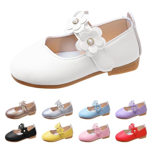 Lederschuhe Mädchen Blumen Ballerina Helle Sohle Prinzessin Schuhe mit Klettverschluss Süße Mary Jane Weiche Flache Schuhe Elegante Ballerinas Uniformschuhe (White, 26 Toddler) von Generic