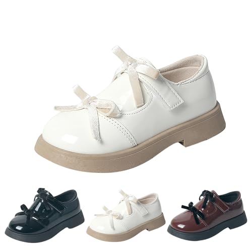 Lederschuhe Mädchen Fliege Loafers Patent Mary Jane Weicher Schuhe mit Gummisohle Rutschfeste Prinzessinnenschuhe Casual Uniformschuhe Casual Uniformschuhe (Beige, 30 Little child) von Generic