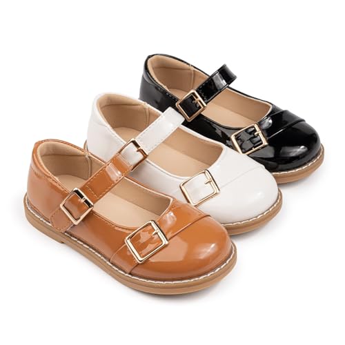 Lederschuhe Mädchen Patent Mary Jane Weiche Bowknot Schuhe mit Gummisohle rutschfeste Flache Schulschuhe Ballerinas Hochzeit Party Ledersandalen Weicher Boden (White, 30.5 Little Child) von Generic