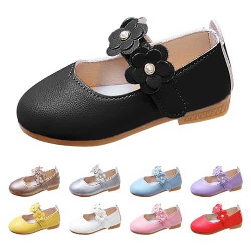 Lederschuhe Mädchen Prinzessin Schuhe mit Klettverschluss Blumen Ballerina Helle Sohle Süße Mary Jane Weiche Flache Schuhe Elegante Ballerinas Uniformschuhe (Black, 33.5 Big Kids) von Generic