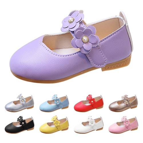 Lederschuhe Mädchen Prinzessin Schuhe mit Klettverschluss Blumen Ballerina Helle Sohle Süße Mary Jane Weiche Flache Schuhe Elegante Ballerinas Uniformschuhe (Purple, 27 Little Child) von Generic