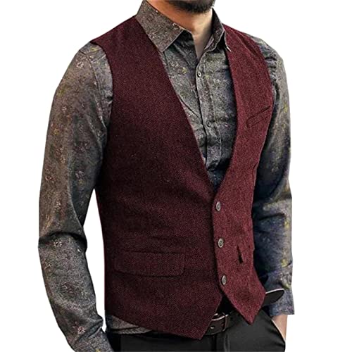 Lederweste Herren Wildleder Biker Trucker Weste Freizeitweste Leder Kutte Braun Druckknöpfe Herren Wildleder Leder Weste Vintage Cowboy Stil Ärmellose Jacke Slim Fit Hochzeit Weste Größen M-3XL von Generic