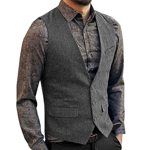 Lederweste Herren Wildleder Biker Trucker Weste Freizeitweste Leder Kutte Braun Druckknöpfe Herren Wildleder Leder Weste Vintage Cowboy Stil Ärmellose Jacke Slim Fit Hochzeit Weste Größen M-3XL von Generic