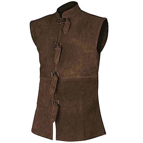 Lederweste Herren Wildleder Biker Trucker Weste Freizeitweste Leder Kutte Braun Druckknöpfe Herren Wildleder Leder Weste Vintage Cowboy Stil Ärmellose Jacke Slim Fit Hochzeit Weste Größen M-4XL von Generic