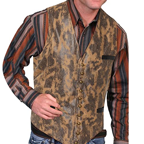 Lederweste Herren Wildleder Biker Trucker Weste Freizeitweste Leder Kutte Braun Druckknöpfe Herren Wildleder Leder Weste Vintage Cowboy Stil Ärmellose Jacke Slim Fit Hochzeit Weste Größen M-4XL von Generic