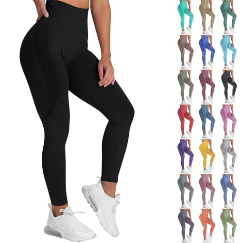 Leggings Damen, Scrunch Leggings Thermo Damen Yoga High Waist Sport Leggings Lang Sportleggins Damen Scrunch Butt Lift Leggings Leggings Damen Push Up Sport Booty Scrunch Leggins (Schwarz,M) von Generic