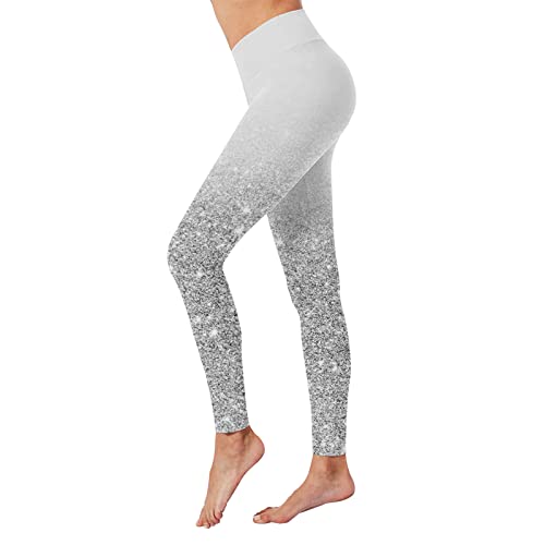 Leggings Damen Farbverlauf Drucken High Waist Leggins Blickdicht Sporthose Push Up Leggings Damen Anti-Cellulite Yogahose Bauchweg Sportleggins Lang Yoga Hose für Gym Fitness(J Silber,L) von Generic