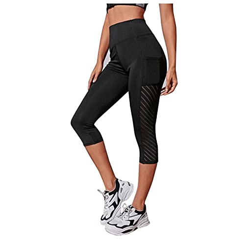 Leggings Damen High Waist-Capri Leggings Damen-Sporthose Knielang mit Taschen Einfarbig Bauchweg Gym Fitness Stretch Seamless Shape Fitness Capri-Leggings Sporthose Yogahose Sportleggings von Generic