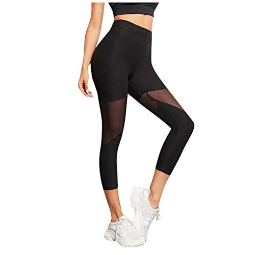 Leggings Damen Sporthose 7/8 Leggings Mesh Yogahose Laufhose Lange Sportleggins Tights Stretch Slim Jogginghose Trainingshose mit Netzeinsatz von Generic