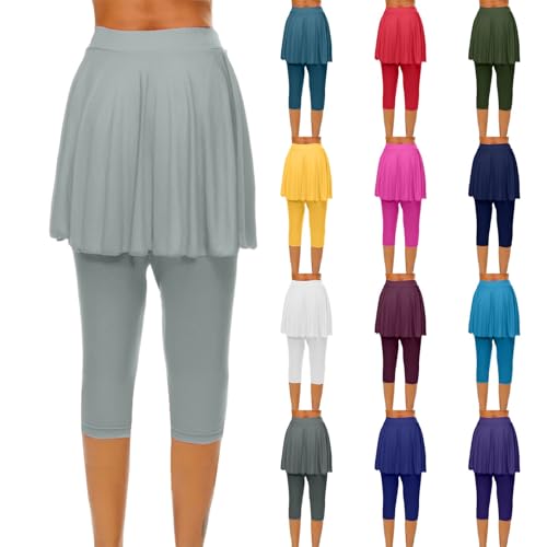 Leggings mit Rock Damen Capri Leggings 3/4 Aus Baumwolle Fitnesshose Yogapant Sommerhose Atmungsaktive Joggers Sporthose Bunte Yoga Casual Weich Freizeithose (Black, M) von Generic