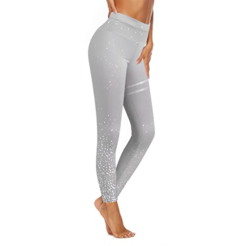 Leggins Damen Schwarz Frauen Workout Silber Druck Sport Leggings Fitness Sport Young Athletic Hoses Mode elastische Hosenhose Leggins 80er Jahre Damen Leggings Damen Gefüttert (Grey, S) von Generic