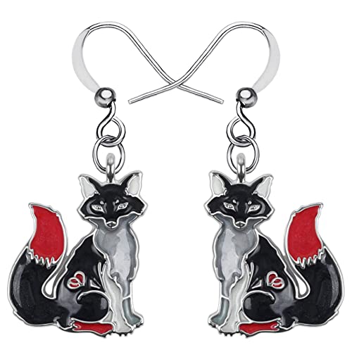 Legierung Cartoon Fuchs Ohrringe Emaille Tropfen baumeln Modeschmuck für Frauen Mädchen Anime Charm Geschenk (Schwarz) von Generic