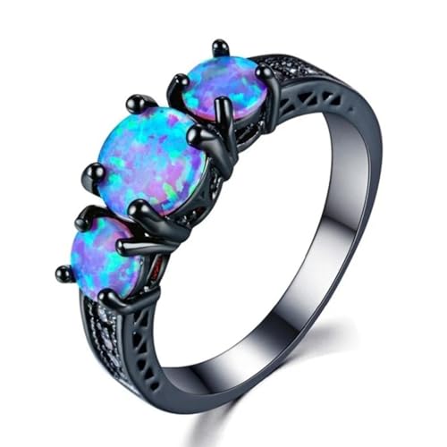 Legierung Ring Schmuck Mode Schwarz Gold Farbe Imitation Blau Feuer Opal Ring Verlobungsring Schmuck von Generic