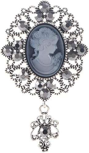 Generic Silberfarbene Brosche Kamee, Strass, Blume, viktorianische Prinzessin, Brosche, Anhänger, Hochzeit, Party, Schmuck, Geschenk (Silber), praktisches Design, langlebig, Metall, Strass von Generic