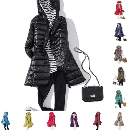 Leicht Steppjacke Damen Lang Daunenjacke Gesteppt Kapuzenjacke Warme Übergangsjacke Elegant Mantel Freizeit Steppmantel Winter Jacke Bodywarmer Outdoorjacke Federleichte Daunenjacke Damen von Generic