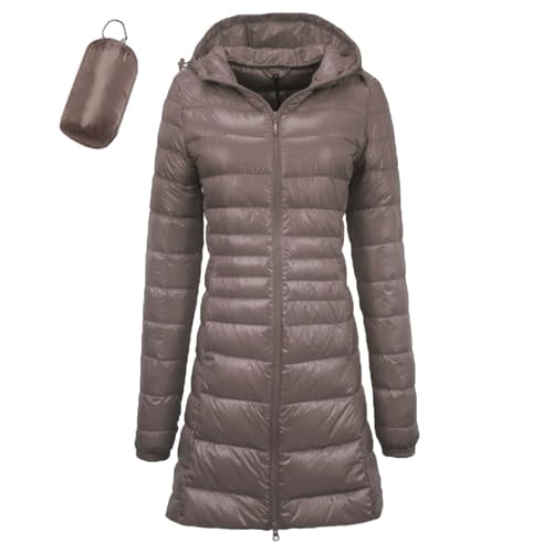 Leichte Daunenjacke Damen Lang Leichter Daunenmantel Damen Ultraleichte Daunenjacken Damen Packbar Lange Leicht Daunen Steppjacke mit Kapuze Lightweight Steppmantel Daunen Mantel Für Frauen Winter von Generic