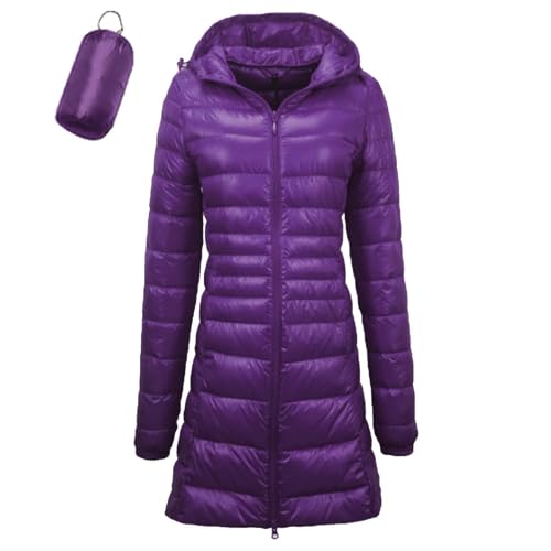 Leichte Daunenjacke Damen Lang Leichter Daunenmantel Damen Ultraleichte Daunenjacken Packbar Lange Leicht Daunen Steppjacke mit Kapuze Lightweight Steppmantel Daunen Mantel von Generic