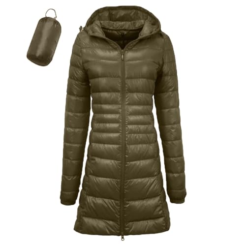 Leichte Daunenjacke Damen Lang Leichter Daunenmantel Damen Ultraleichte Daunenjacken Packbar Lange Leicht Daunen Steppjacke mit Kapuze Lightweißht Steppmantel Daunen Mantel von Generic