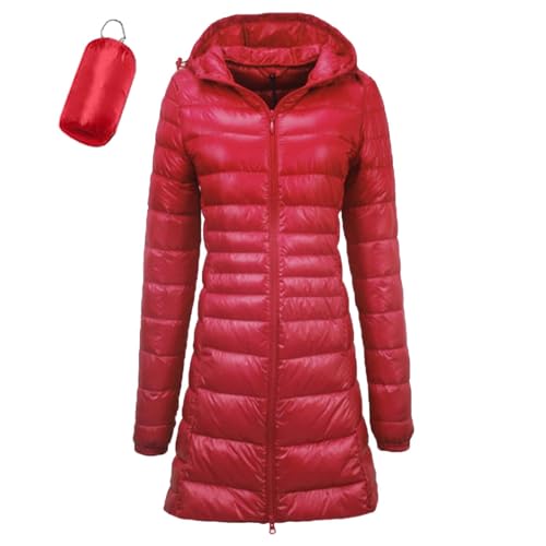 Leichte Daunenjacke Damen Lang Leichter Daunenmantel Damen Ultraleichte Daunenjacken Packbar Lange Leicht Daunen Steppjacke mit Kapuze Lightweight Steppmantel Daunen Mantel von Generic