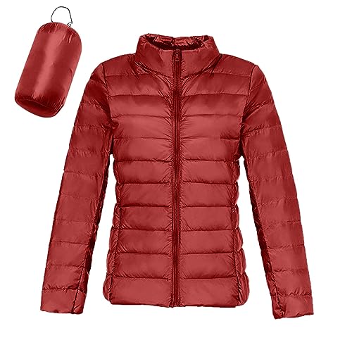 Generic Damen Leichte Daunenjacke Puffer Jacke Leichter Daunenmantel Lightweight Steppjacke Federleichte Daunenjacke Frauen Dünne Jacke Oversize Rot Medium von Generic