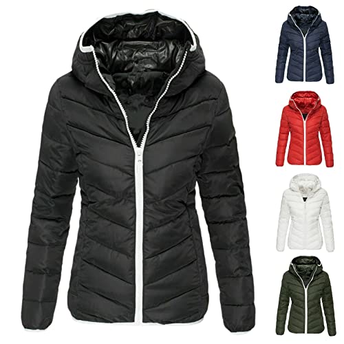 Leichte Daunenjacke Damen Schwarz - Steppjacke Damen Leicht Lang - Trenchcoat Lang Mit Kapuze Fleecejacke Lange Fleecemantel Wintermantel Warm Wollmäntel Winterjacke Outdoorjacke Damenmantel von Generic