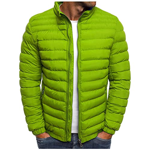 Leichte Herren-Steppjacke, solider Wintermantel, durchgehender Reißverschluss, Stehkragen, Reißverschluss, Daunenjacken, winddichte Pufferjacke(Green,X-Large) von Generic