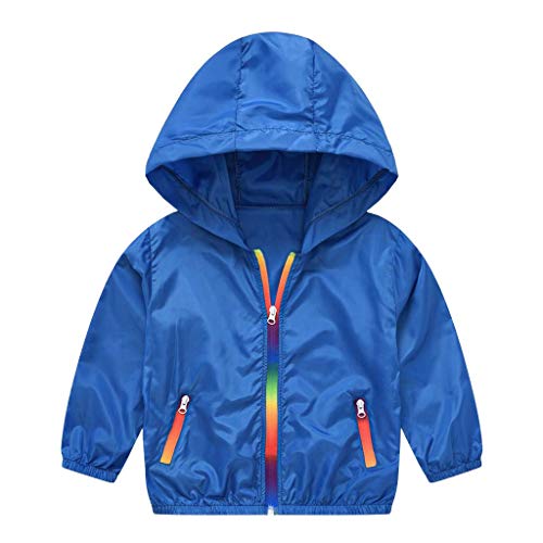 Leichte Regenjacke Mädchen Kapuzenjacke Dünn Sonnenschutz Jacke Jungen mit Regenbogen Reißverschluss Softshelljacke Baby Winddichte Wasserdicht Langarm Outdoorjacke (Blue, 7-8 Years) von Generic