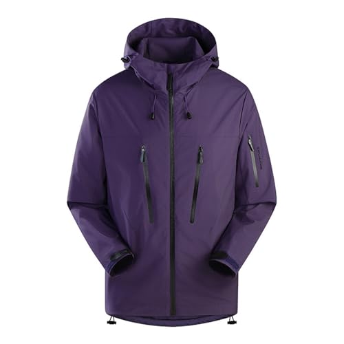 Leichte Regenjacke mit Kapuze für Herren, Outdoor-Regenmantel, Jacke für Wanderungen, Reisen Abnehmbaren Ärmeln (Purple, L) von Generic