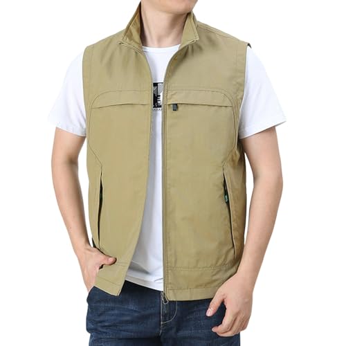 Leichte Softshell-Weste für Herren, Outdoor-Reiseweste, Oberbekleidung, ärmellose Jacke zum Wandern Herren Real Anzug (Beige, XXXXL) von Generic