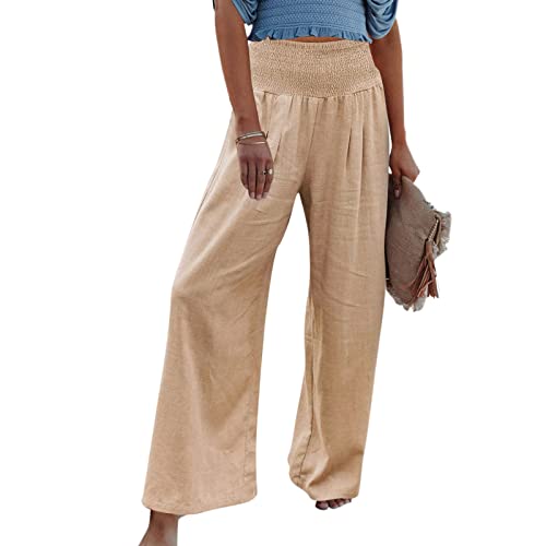 Leichte Sommerhose, Damen Leinenhose Damen Sommer Lang Weites Bein Sommerhose High Waist Bequem Luftig Leinen Freizeithose Leicht Elegant Locker Schlupfhose Stoffhose Palazzo Hose Wickelhose von Generic