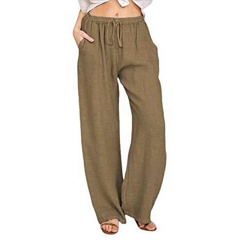 Leichte Sommerhose, Sommerhose Damen Leicht Elegant Leinen Hosen Baumwolle Leinenhose mit Kordelzug und Taschen Casual Einfarbig Boho Haremshosen Damen Hose Sommerhose Loose Freizeithose Jogginghose von Generic