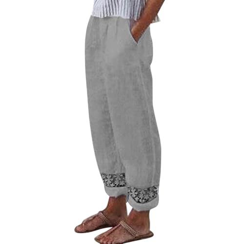 Leichte Sommerhose Damen,Sommerhose Damen Leicht,Sommer Leinenhose,Luftig Sommerhosen,High Waist Linen Pants,Elegant Stoffhose,Lockere Hosen mit Tunnelzug und Taschen,grau,S von Generic