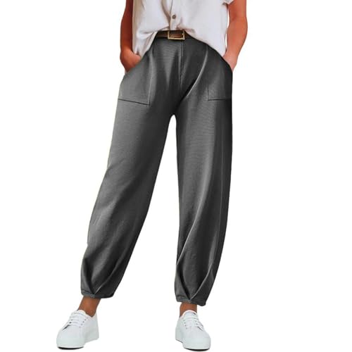 Leichte Sommerhose Damen Stretch - Haremshose Damen Baumwolle Dünn Jogginghose Elastische Stoffhose Mit Taschen Yogahose Weites Bein Gummizug Freizeithose Stretch Schlupfhose -High Waist Hose von Generic