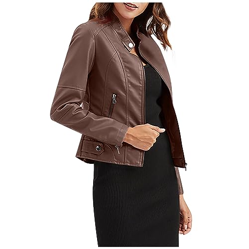 Leichte Sommerjacke Damen Kunstlederjacke Kurz Mode für Damen Lederjacke Jacke Motorradjacke Blouson Damen-Jacken mit Reißverschluss Windjacke Italienische 3XL A Coffee von Generic