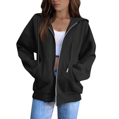 Leichte Sommerjacke Damen Übergangsjacke Zip Hoodie Outdoor Sweatshirt Damen Mit Kapuze Kapuzenpullover Sweatjacke Kapuzenjacke Übergangsjacke Herbstjacke Hoodie Reißverschluss 102 Schwarz XL von Generic