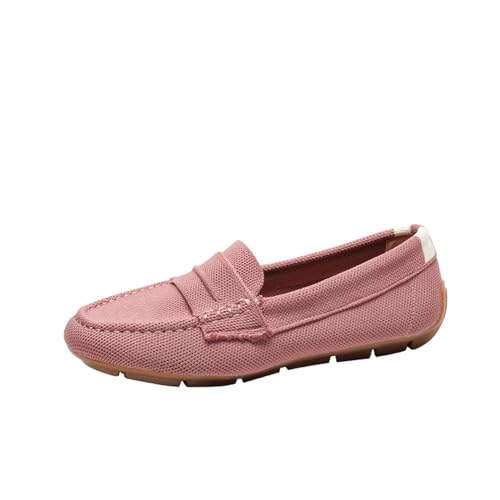 Leichte Strick-Loafer für Damen, Fahr-Loafer, lässiger Slip-On, flache, bequeme Bootsschuhe, atmungsaktive Schuhe mit flachem Boden Kleider Winter Damen Jacken Und Schuhe (Pink, 39) von Generic