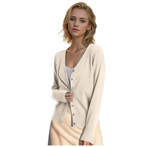 Leichte Strickjacke Damen Sommer Elegant Cardigan V Ausschnitt Übergangsjacke Button Down Klassisch Slim Fit Trachtenjacke Sweater Strickjacken Strickpullover Pullover von Generic