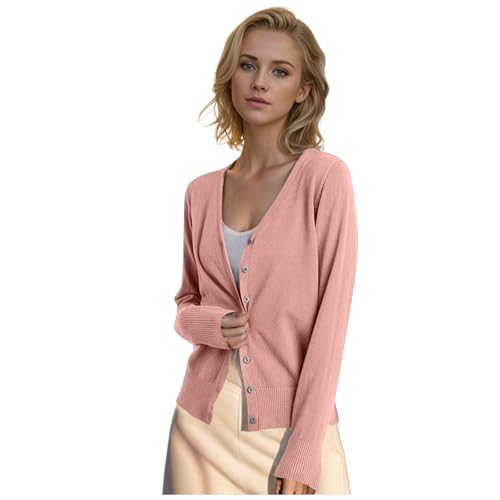 Leichte Strickjacke Damen Sommer Elegant Cardigan V Ausschnitt Übergangsjacke Button Down Klassisch Slim Fit Trachtenjacke Sweater Strickjacken Strickpullover Pullover von Generic
