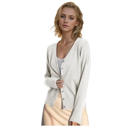 Leichte Strickjacke Damen Sommer Elegant Cardigan V Ausschnitt Übergangsjacke Button Down Klassisch Slim Fit Trachtenjacke Sweater Strickjacken Strickpullover Pullover von Generic