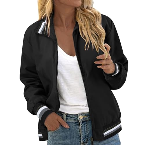 Leichte Übergangsjacke Damen Große Größen, Dünne Jacke Damen Frühling Streifen Kurze Bomberjacke Langarm Blouson Sportliche Jacken Freizeit Frühlingsjacke Reißverschluss Pilotenjacke von Generic