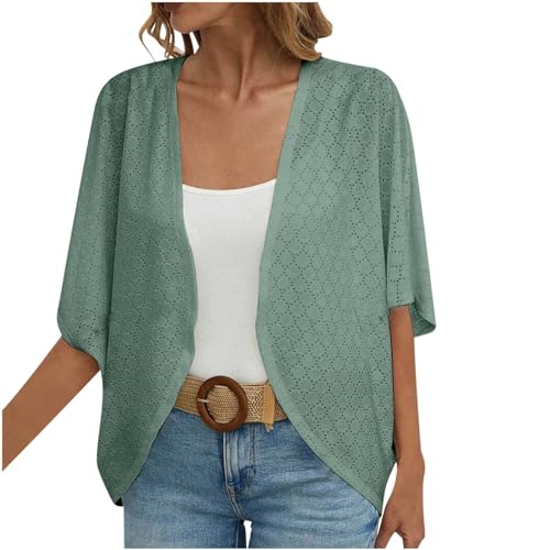 Leichter Cardigan Damen, Sommerstrickjacken Mit V-Ausschnitt Cardigan Sommer Boho 3/4 Arm Strickjacke Strand Damen Open Front Sommerjacke Leicht Bikini Cover Up DüNne Jacke Strick JäCkchen von Generic