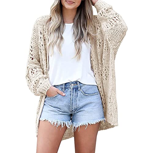 Leichter Cardigan Lang Damen Sommer - Leicht Dünn Strickjacke Knöpfen Langarm Spitze Elegant Strickjacken Strick Häkel Mantel Gehäkelt Strickmantel Festlich Gehäkelte Lange Jacke Baumwolle von Generic