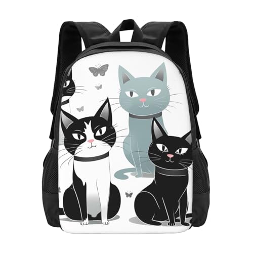 Leichter Daypack Schwarz-Weiß-Katzen-Druck Wanderrucksack wasserdichte Rucksäcke Für Reisen, Wandern, Geschenk, 42X32X14Cm Leichter Daypack Schwarz-Weiß-Katzen-Druck Wanderrucksack wasserdichte Rucksäcke Für Reisen, Wandern, Geschenk, 42X32X14Cm von Generic