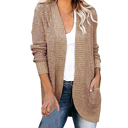 Leichter Sommer Cardigan Lang - Cardigan Strickjacke Damen Sommer - Strick Mantel Dünn Jacke Leicht Strickjacken Mit Taschen Strickmantel Ohne Knöpfen Elegant Lange Strickjacke Große Größen von Generic